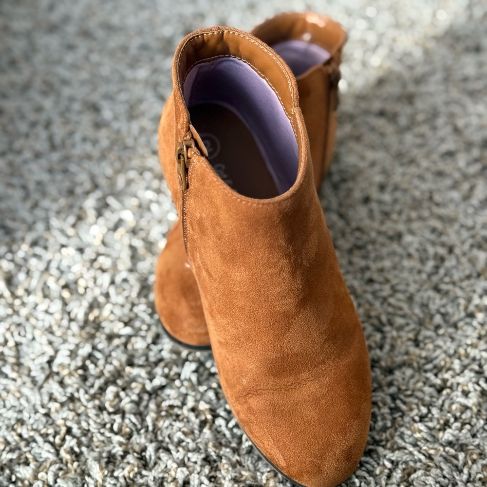 Kids Suede Ankle Booties in Tan - Picture 7 of 7